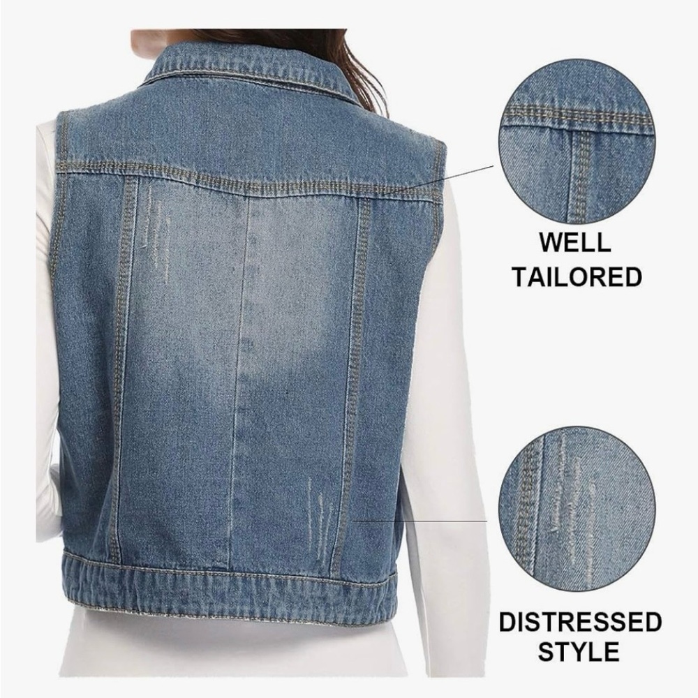 Classic Sleeveless Denim Vest - Dark Blue - Picture 5 of 6